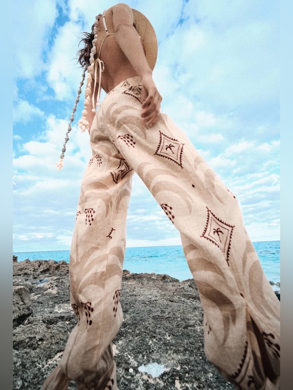 Johanna Ortiz Beige Printed Wide-Leg Femininity Dramatic Pant
